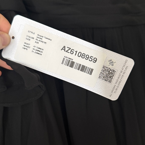 NWT Azazie Tameka Black Full Length Formal Front Slit Sleeves Chiffon Dress - Picture 4 of 5